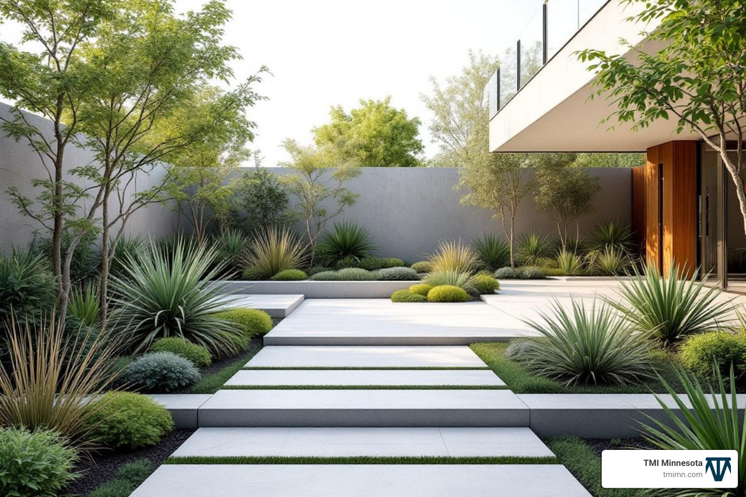 modern landscape with clean lines and minimalist planting - transform outdoor space