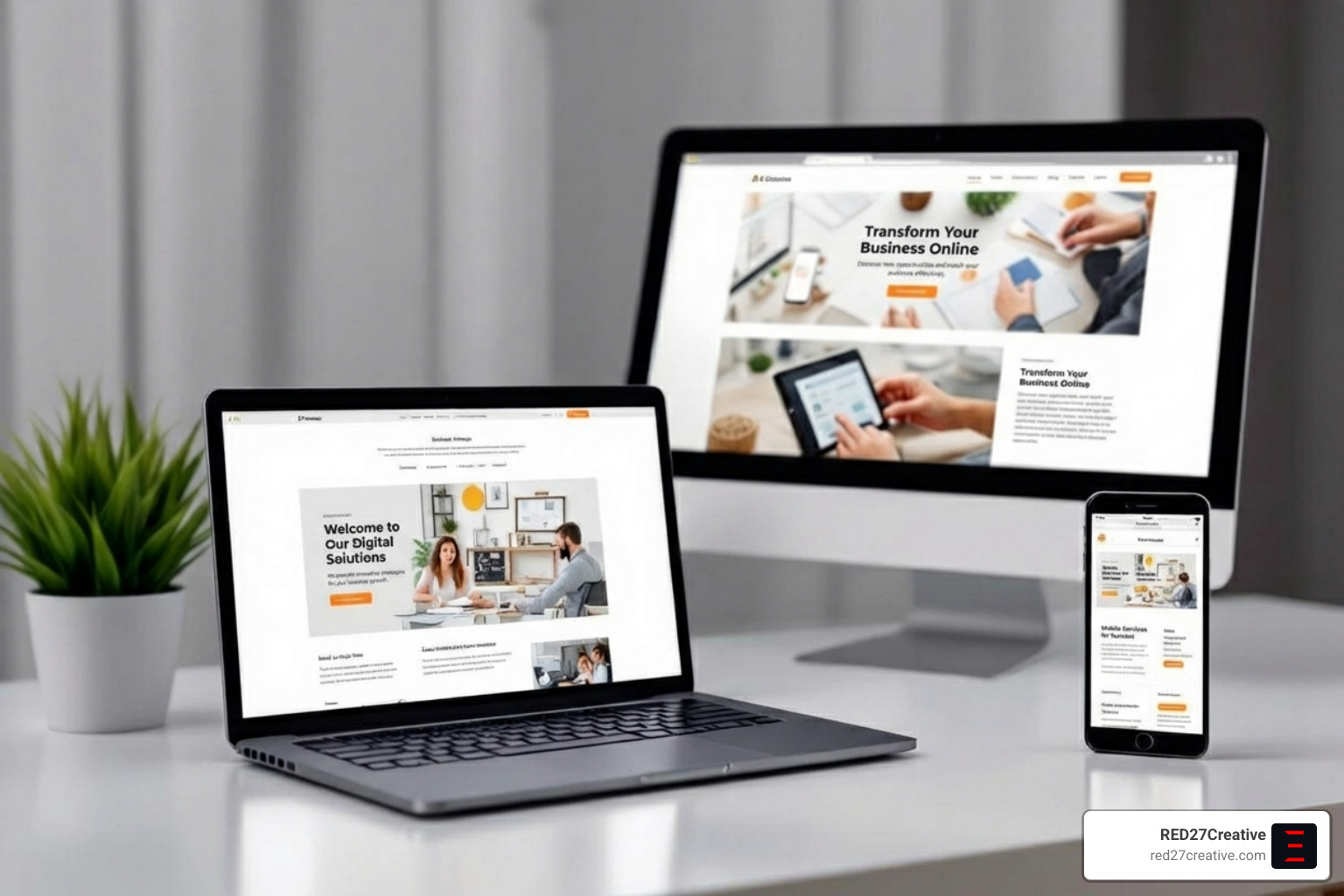 Responsive website design shown on a laptop, tablet, and smartphone - Drive local sales Responsive website design shown on a laptop, tablet, and smartphone - Drive local sales