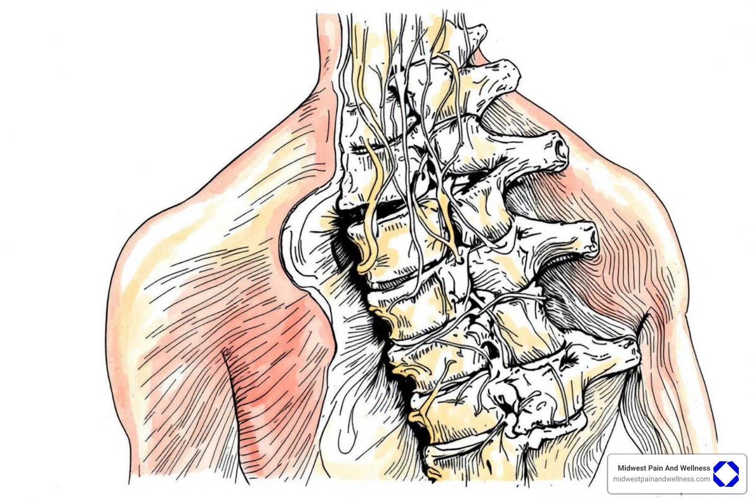 illustrating the narrowing of the spinal canal in spinal stenosis - back pain / sciatica / spinal stenosis