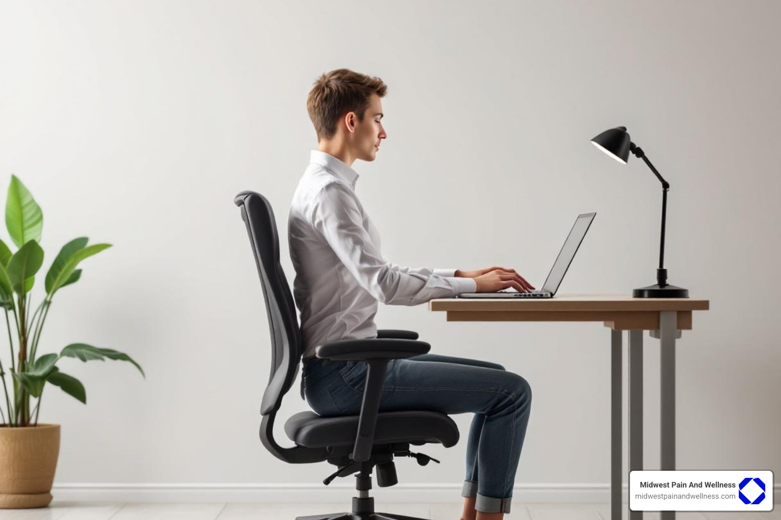 someone practicing good posture at a desk - back pain treatment
