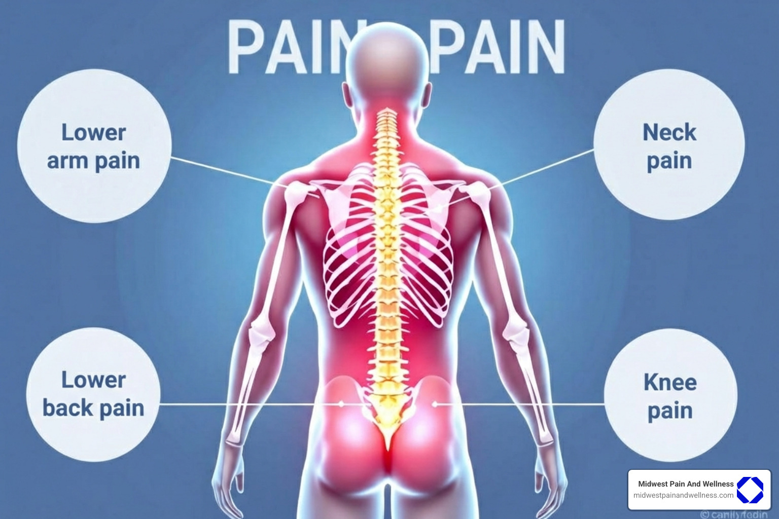 common pain areas like the back, neck, and knees - pain management chicago