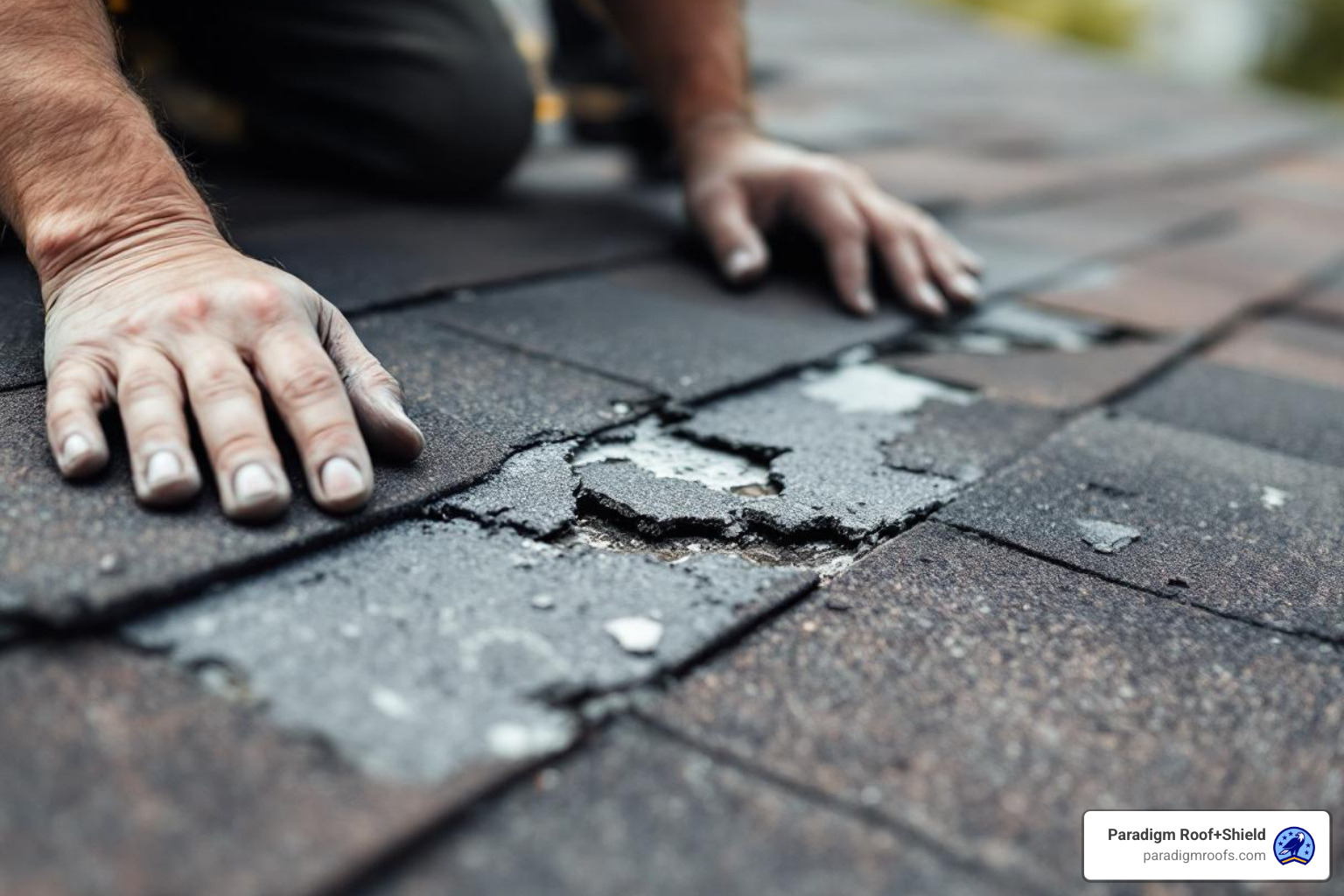 roofer inspecting damaged shingles up close - top roofing contractors houston texas roofer inspecting damaged shingles up close - top roofing contractors houston texas