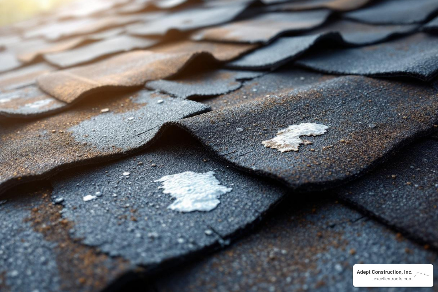 various types of shingle damage: curling, cracking, missing granules, and blistering - fix roof shingles