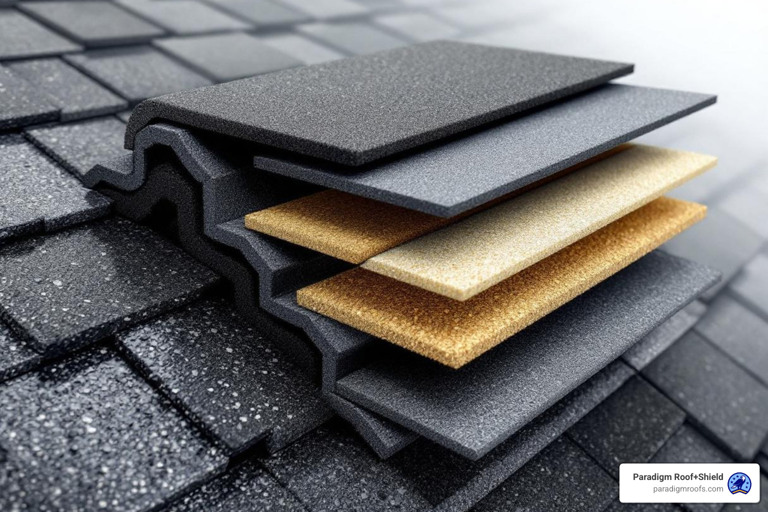 Cross-section of a multi-layered architectural shingle - is there a 50 year roof shingle Cross-section of a multi-layered architectural shingle - is there a 50 year roof shingle