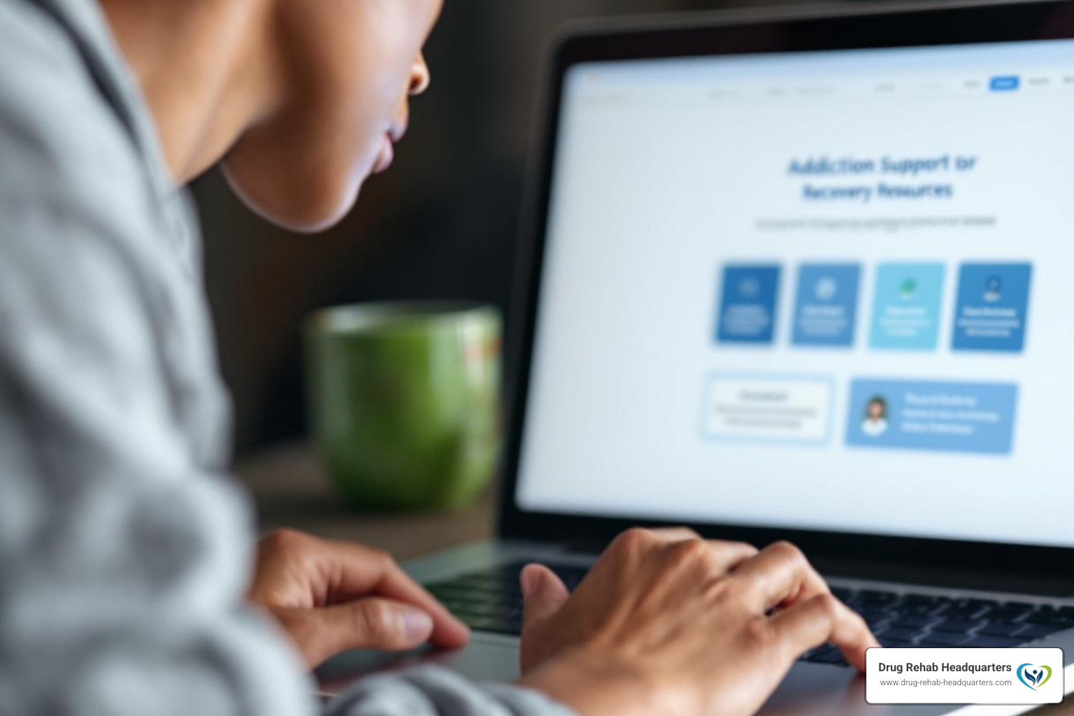 Person searching for addiction help on a laptop - addiction support services