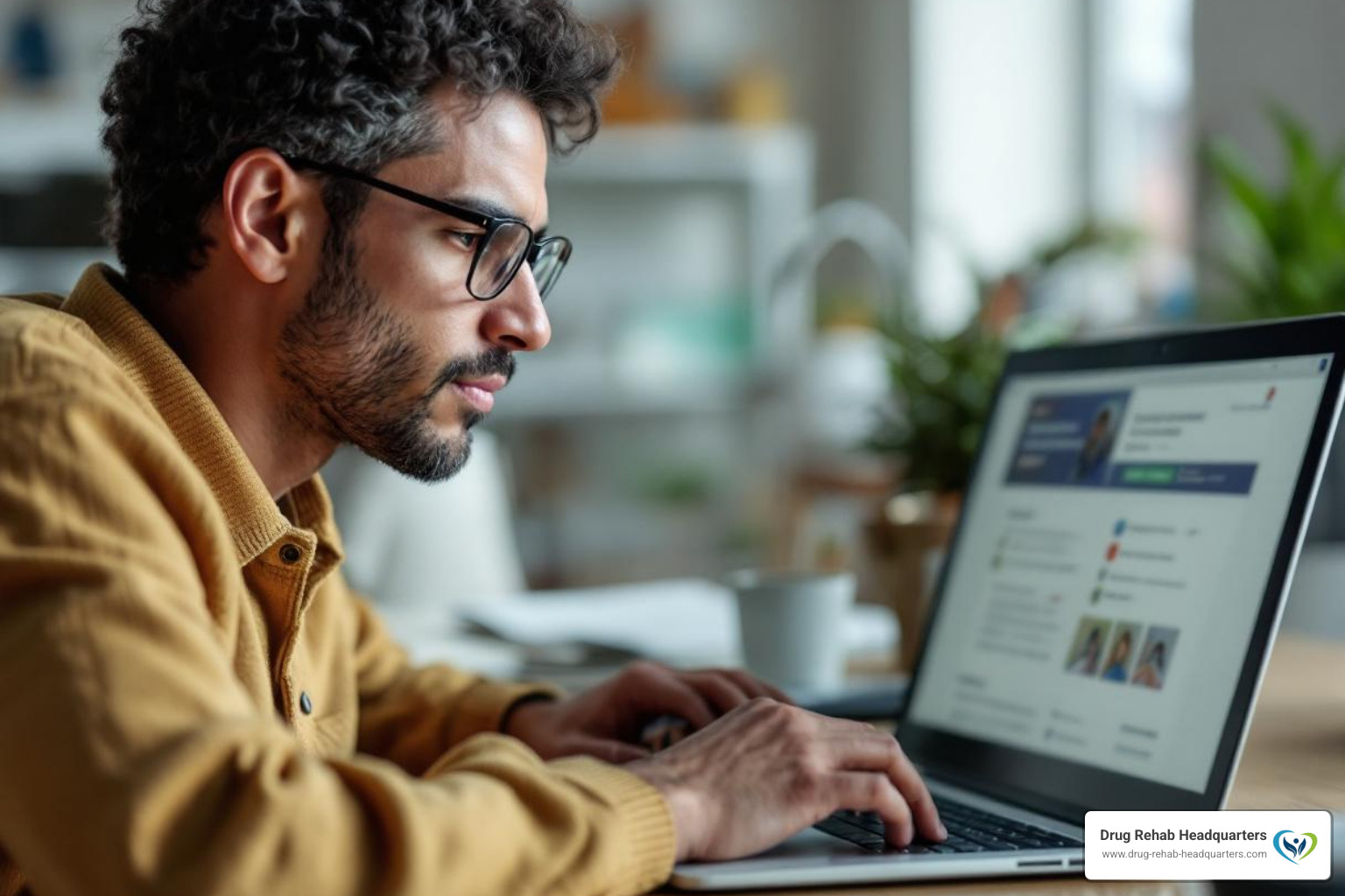 person searching for rehab on a laptop - free drug rehab