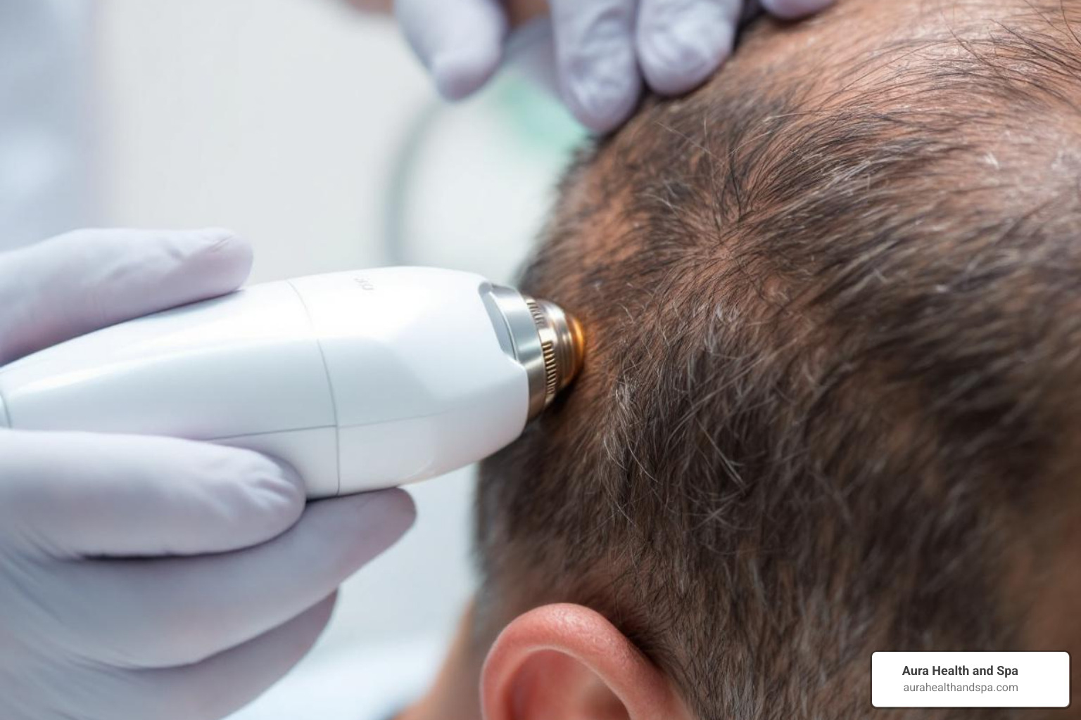 Lumenis FoLix fractional laser handpiece being used on a patient's scalp - FUT donor area