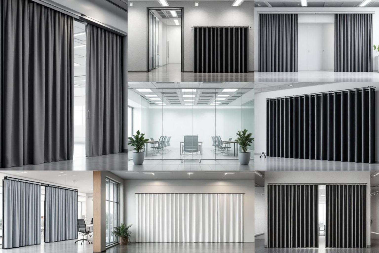 a variety of room divider types in a collage, including operable walls, portable screens, and curtain dividers - commercial room dividers a variety of room divider types in a collage, including operable walls, portable screens, and curtain dividers - commercial room dividers