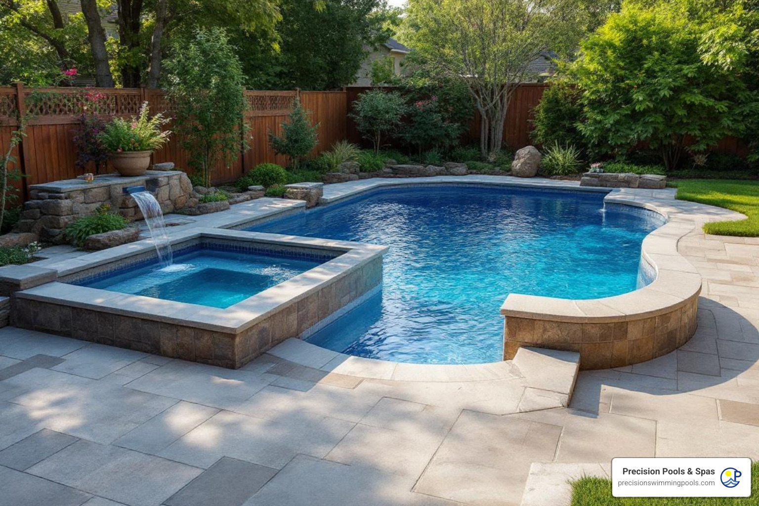 geometric gunite pool next to a freeform fiberglass pool - Pool Builder geometric gunite pool next to a freeform fiberglass pool - Pool Builder