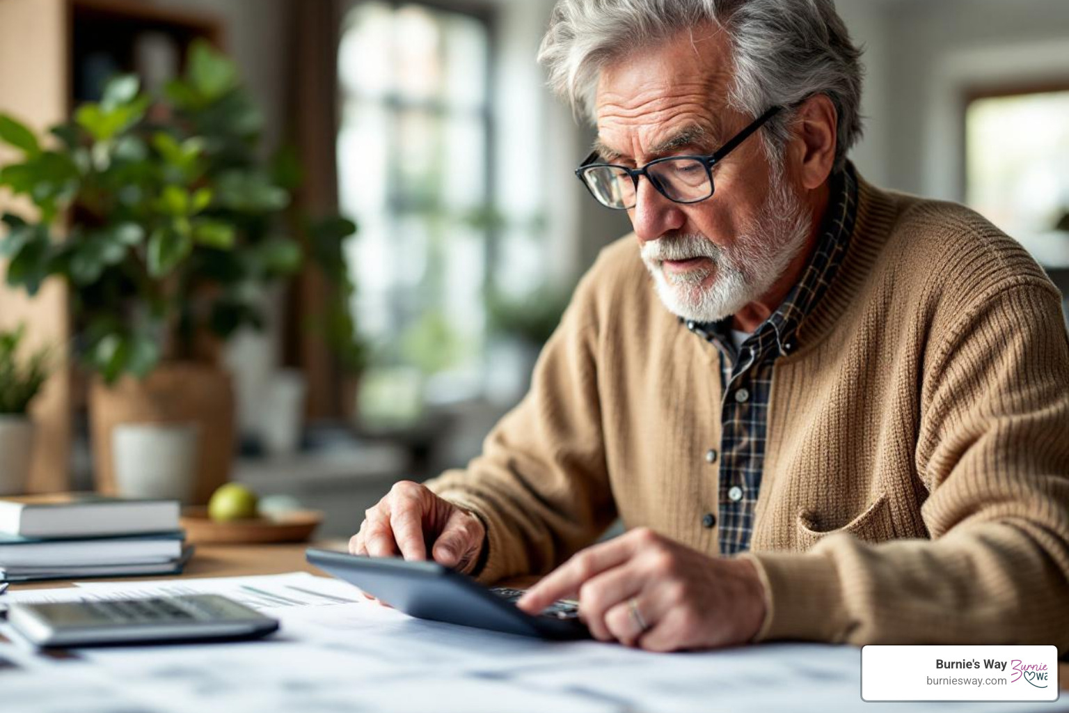 person reviewing budget with calculator - caretaker for old age