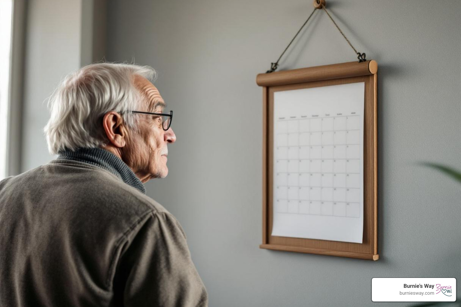 person looking thoughtfully at a calendar - taking care of old people
