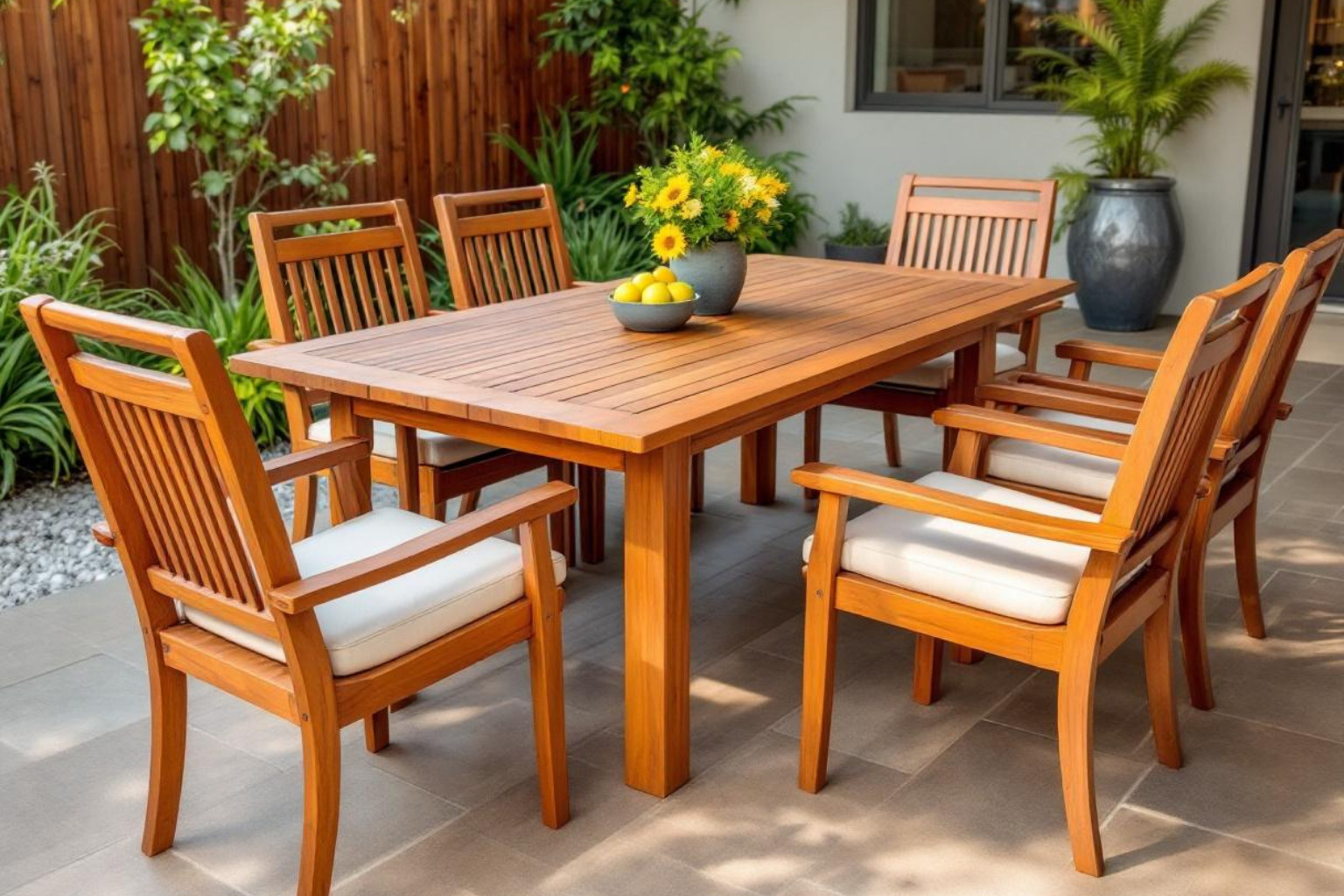 Fully restored acacia dining set - acacia patio furniture care