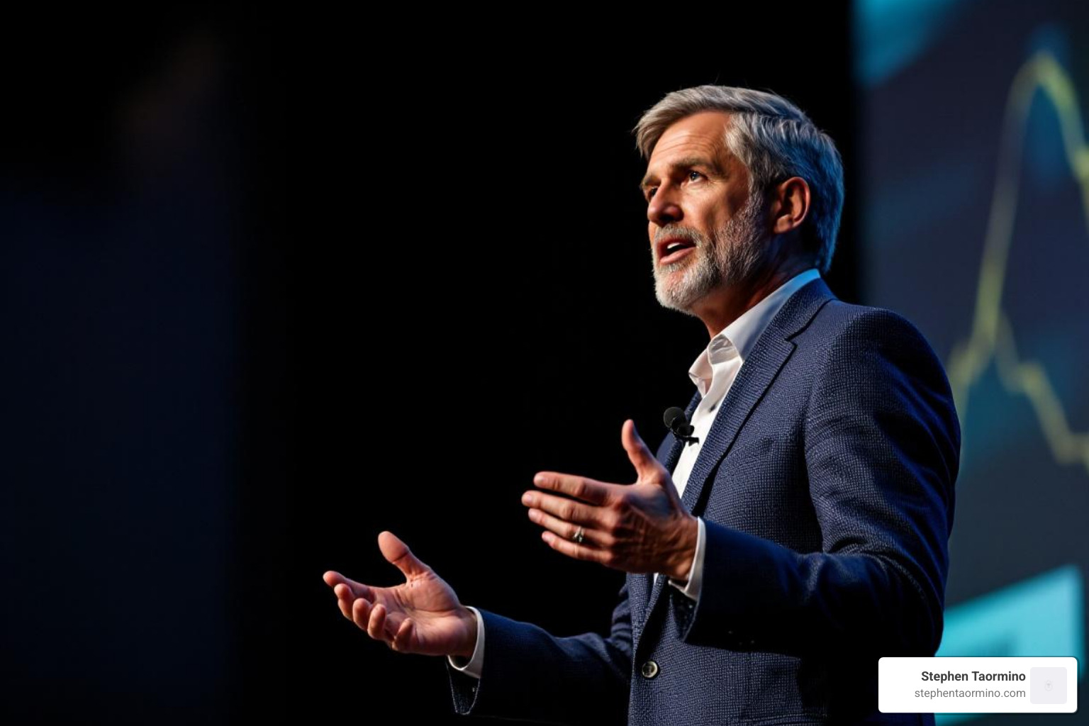 speaker using intentional hand gestures - Executive public speaking