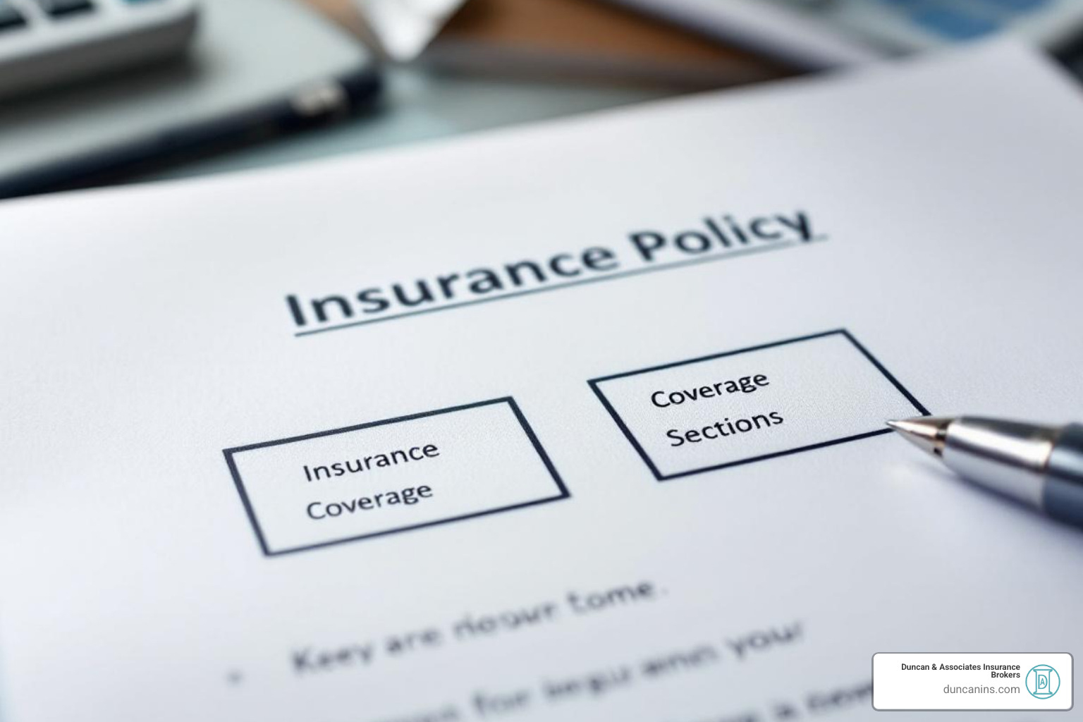 policy document with key sections like "Dwelling" and "Liability" highlighted - property owner insurance