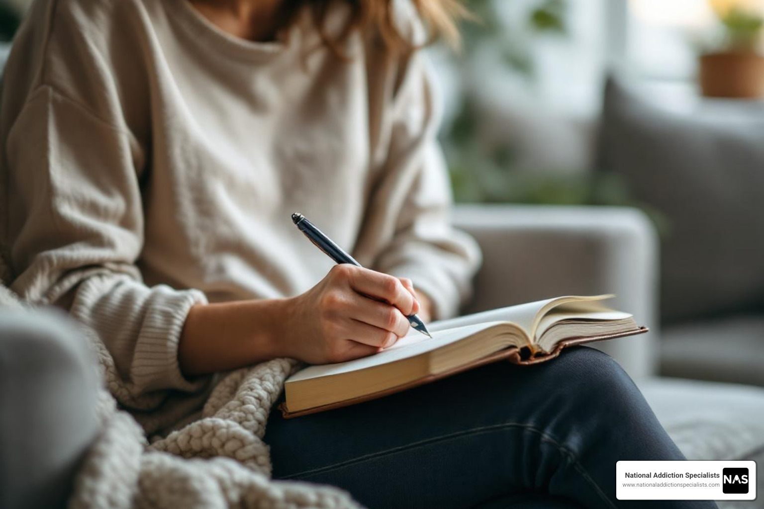 person writing in journal at home - Personalized recovery plans