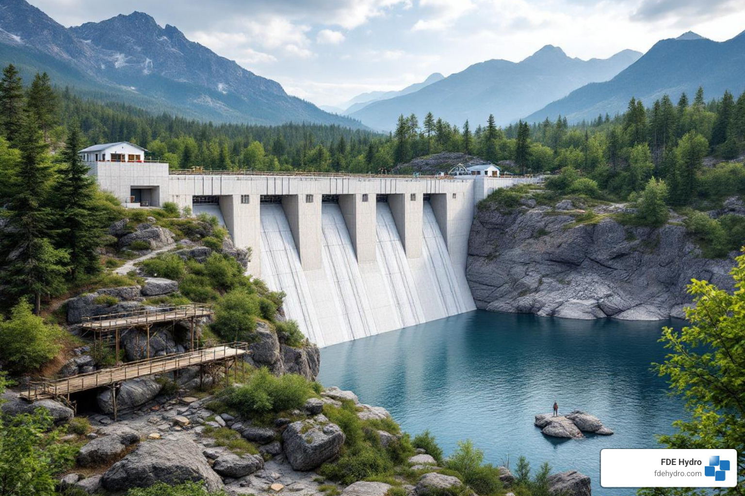 completed modular dam integrated into a natural landscape - modular precast dam completed modular dam integrated into a natural landscape - modular precast dam