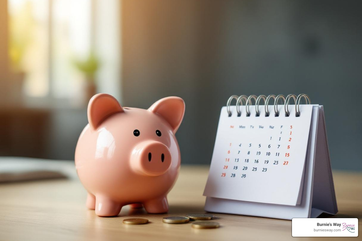 Piggy bank and a calendar to represent financial planning for support - elderly inhome care