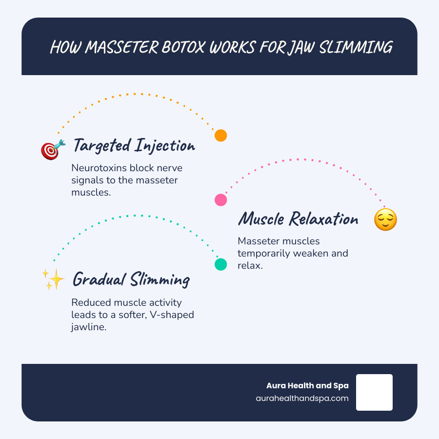 Infographic showing how neurotoxins relax the masseter muscle for jaw slimming - jaw muscle botox infographic infographic-line-3-steps-blues-accent_colors