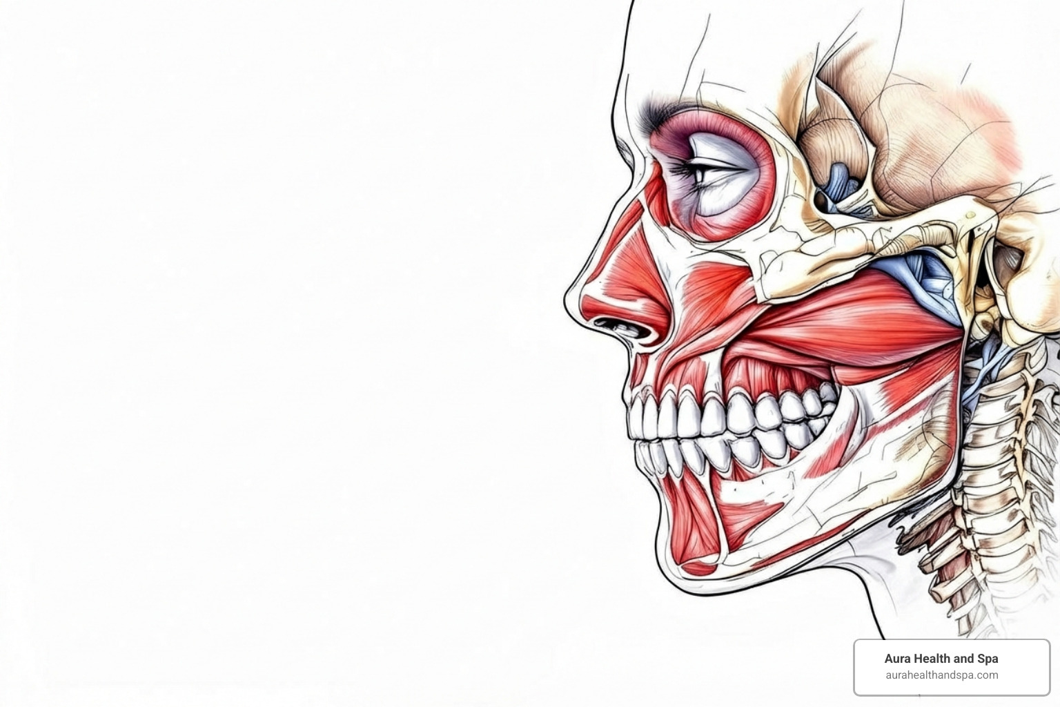 Medical illustration showing the location of the masseter muscles on the human jaw - jaw muscle botox