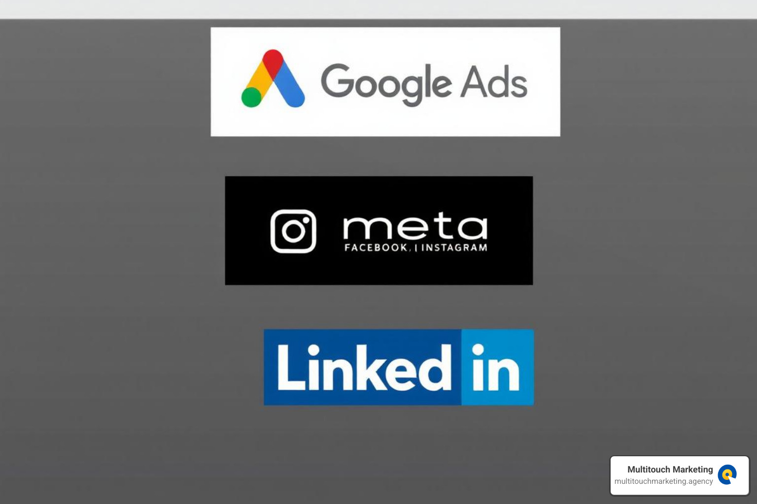 Logos of Google Ads, Meta (Facebook, Instagram), and LinkedIn, representing major PPC advertising channels. - ppc ads management Logos of Google Ads, Meta (Facebook, Instagram), and LinkedIn, representing major PPC advertising channels. - ppc ads management