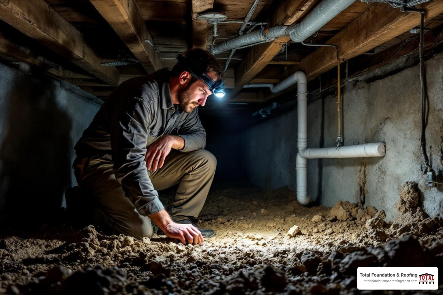 professional inspecting a crawl space - pier and beam