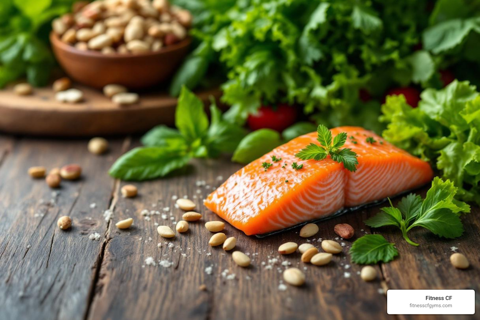 nutrient-dense foods like leafy greens, nuts, and salmon - a healthy balanced diet
