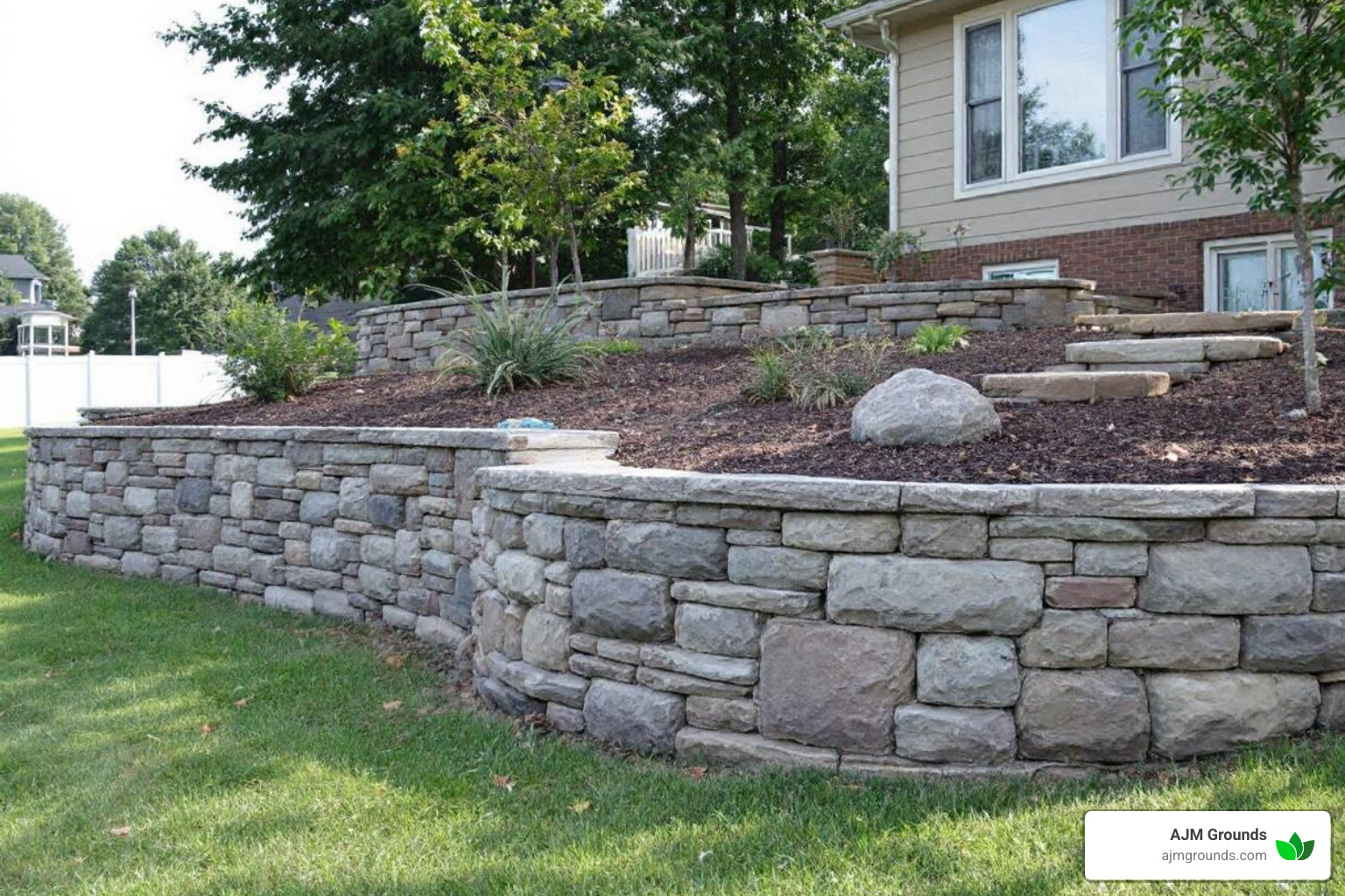 Cross-section of a custom stone retaining wall - custom stone retaining wall Cross-section of a custom stone retaining wall - custom stone retaining wall
