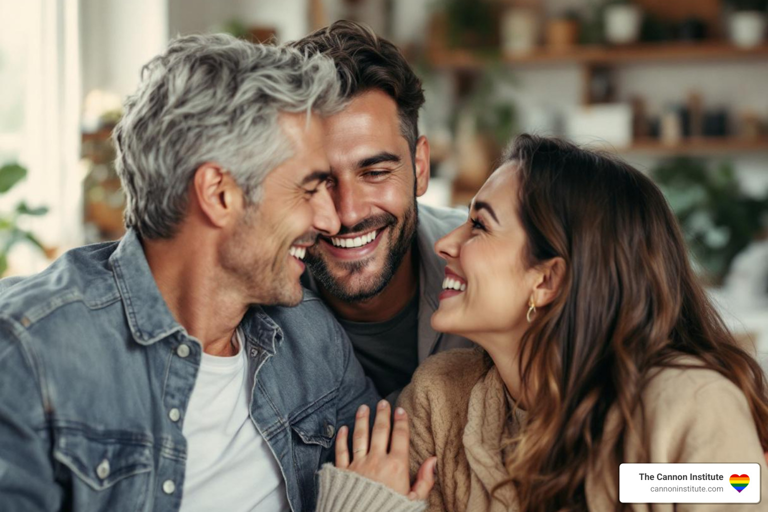 A couple communicating openly and happily, symbolizing improved intimacy and understanding - sexual hypnosis