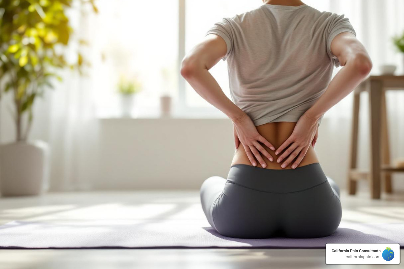 person stretching lower back in well-lit room - back injury treatment