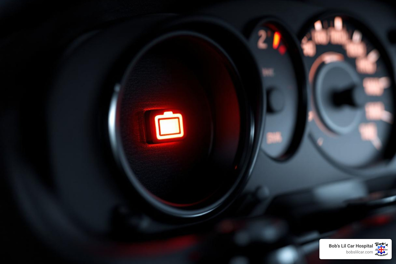 car dashboard with battery warning light illuminated - battery testing and replacement