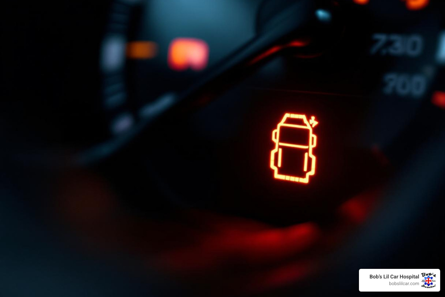 car's dashboard with the check engine light illuminated - emergency auto repair