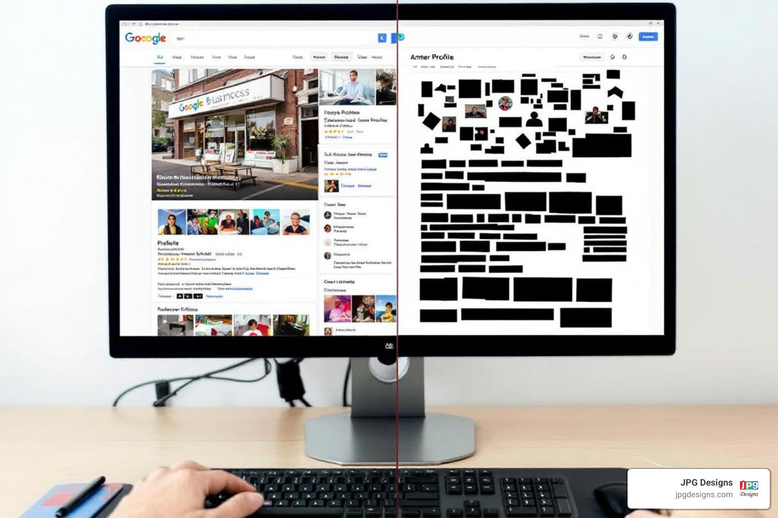 Comparison of a complete vs. incomplete Google Business Profile - Google My Business optimization