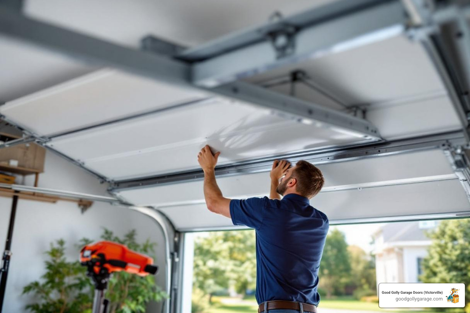 infographic showing the garage door installation process from consultation through final testing, including key steps like measurement, old door removal, track installation, panel mounting, opener setup, and safety sensor calibration - garage door installation in spring valley lake ca