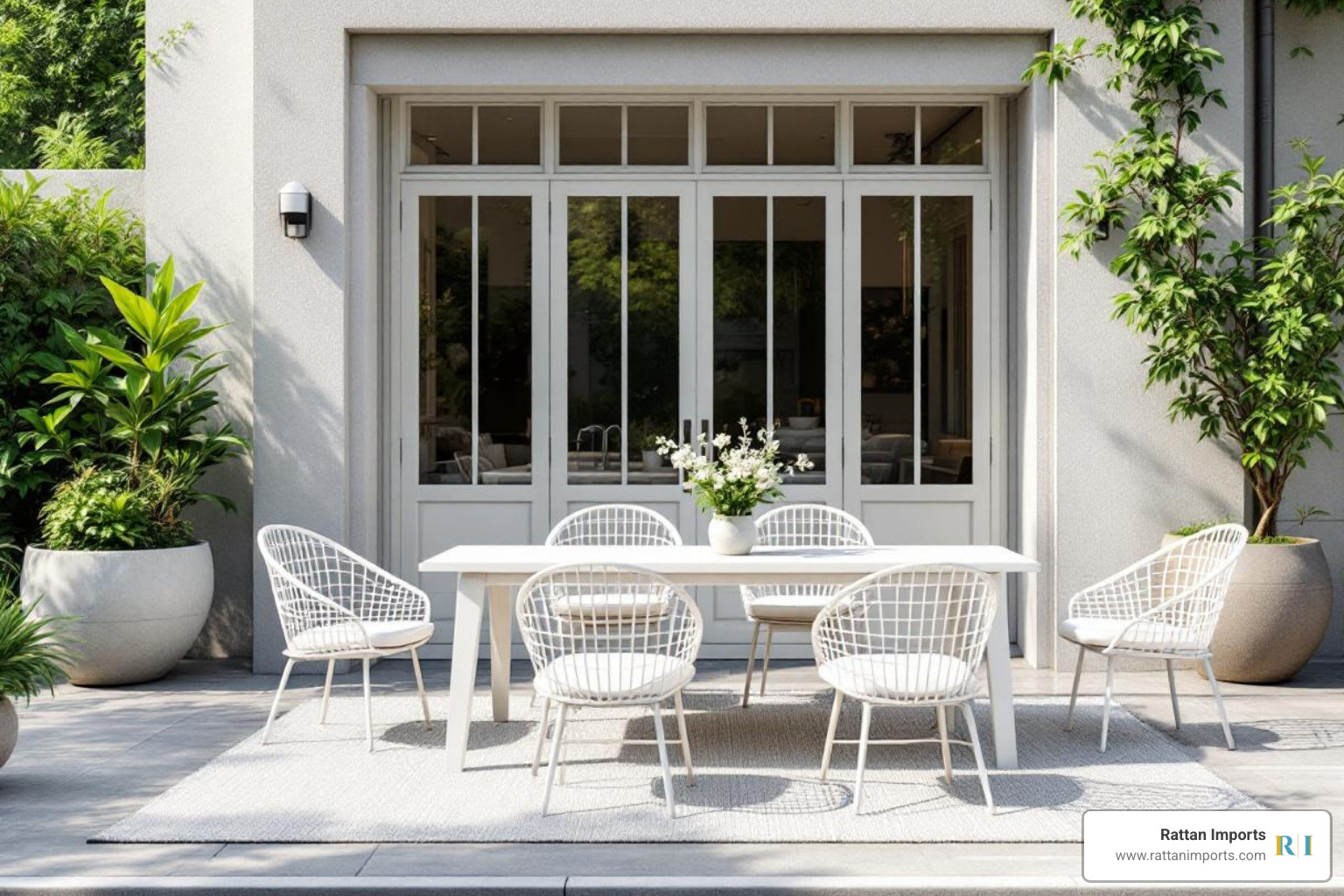 white outdoor dining setting on patio - white outdoor dining setting
