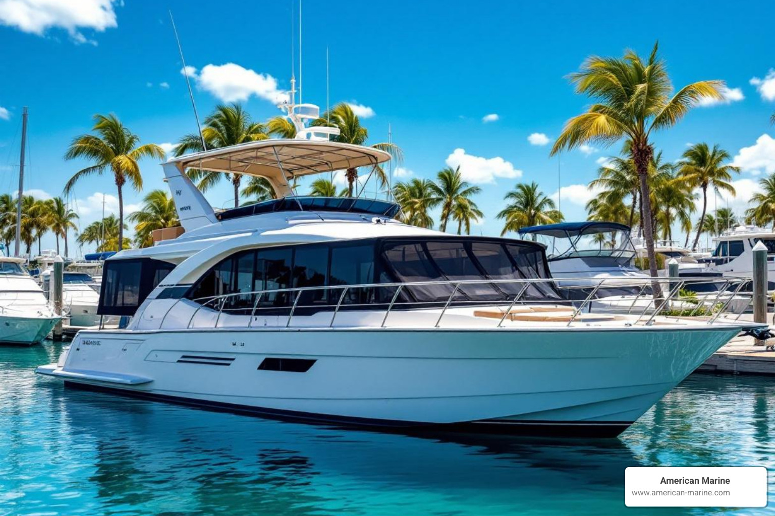 luxury yacht with custom boat enclosure in South Florida marina - Custom boat enclosures