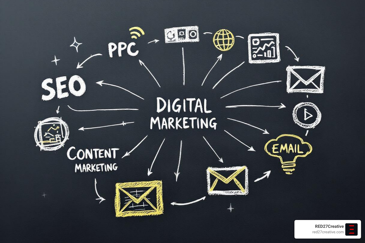 Image showing various digital marketing channels like SEO, PPC, Social Media, Content, Email, and how they connect to form a comprehensive strategy - national digital marketing Image showing various digital marketing channels like SEO, PPC, Social Media, Content, Email, and how they connect to form a comprehensive strategy - national digital marketing