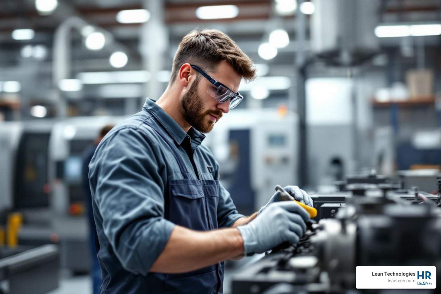 tech doing a scheduled check on a CNC - asset management preventive maintenance