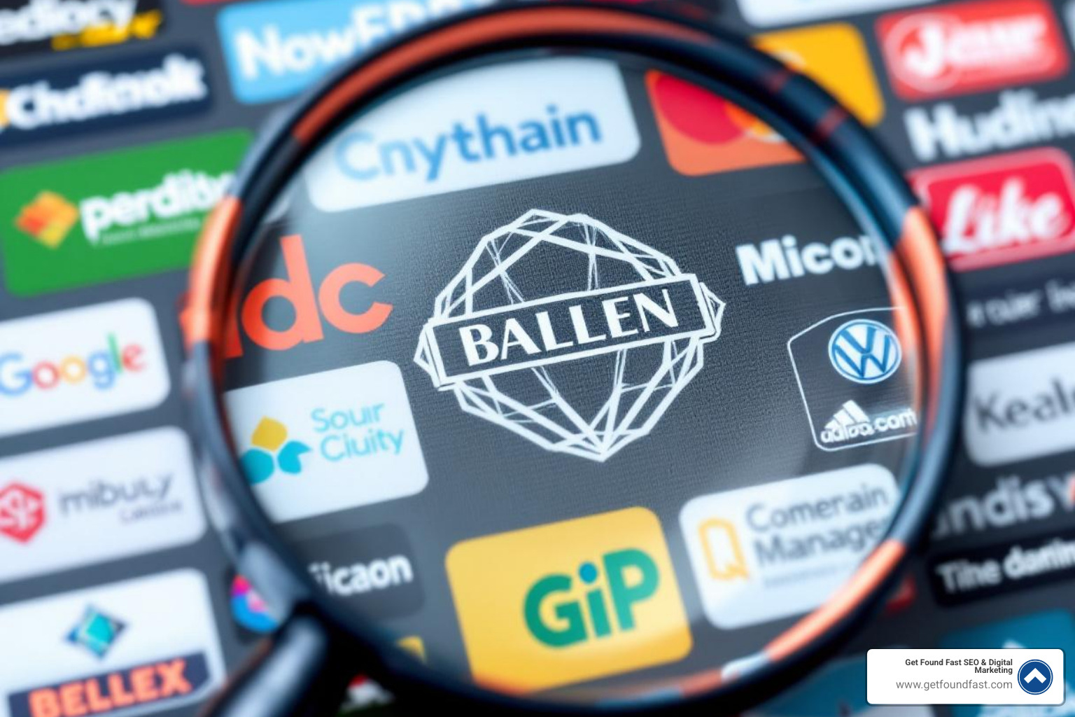 magnifying glass over agency logos - digital marketing agency facebook ads