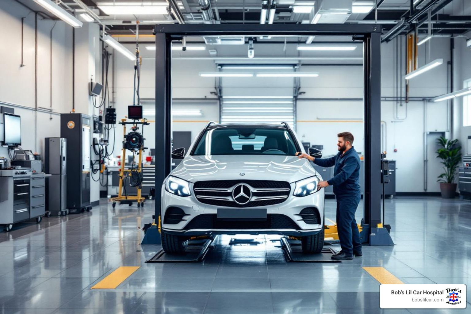 Clean, professional auto repair bay at Bob's Lil Car Hospital - mercedes glc brake pad replacement cost