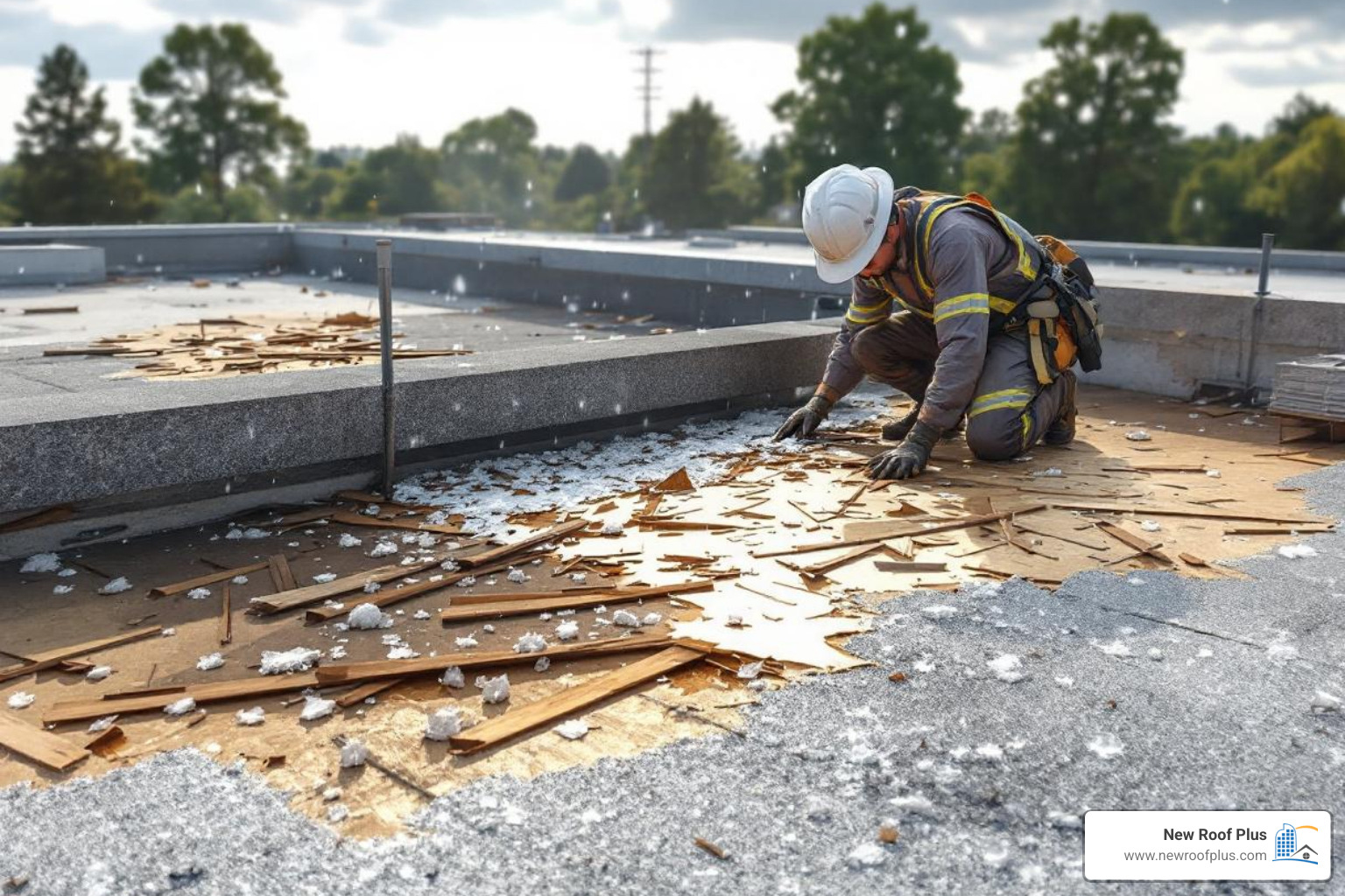 hail damage on a flat commercial roof - commercial roof repair fort collins