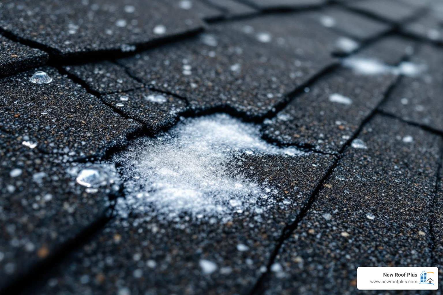 hail damage on an asphalt shingle - Castle Pines roofing