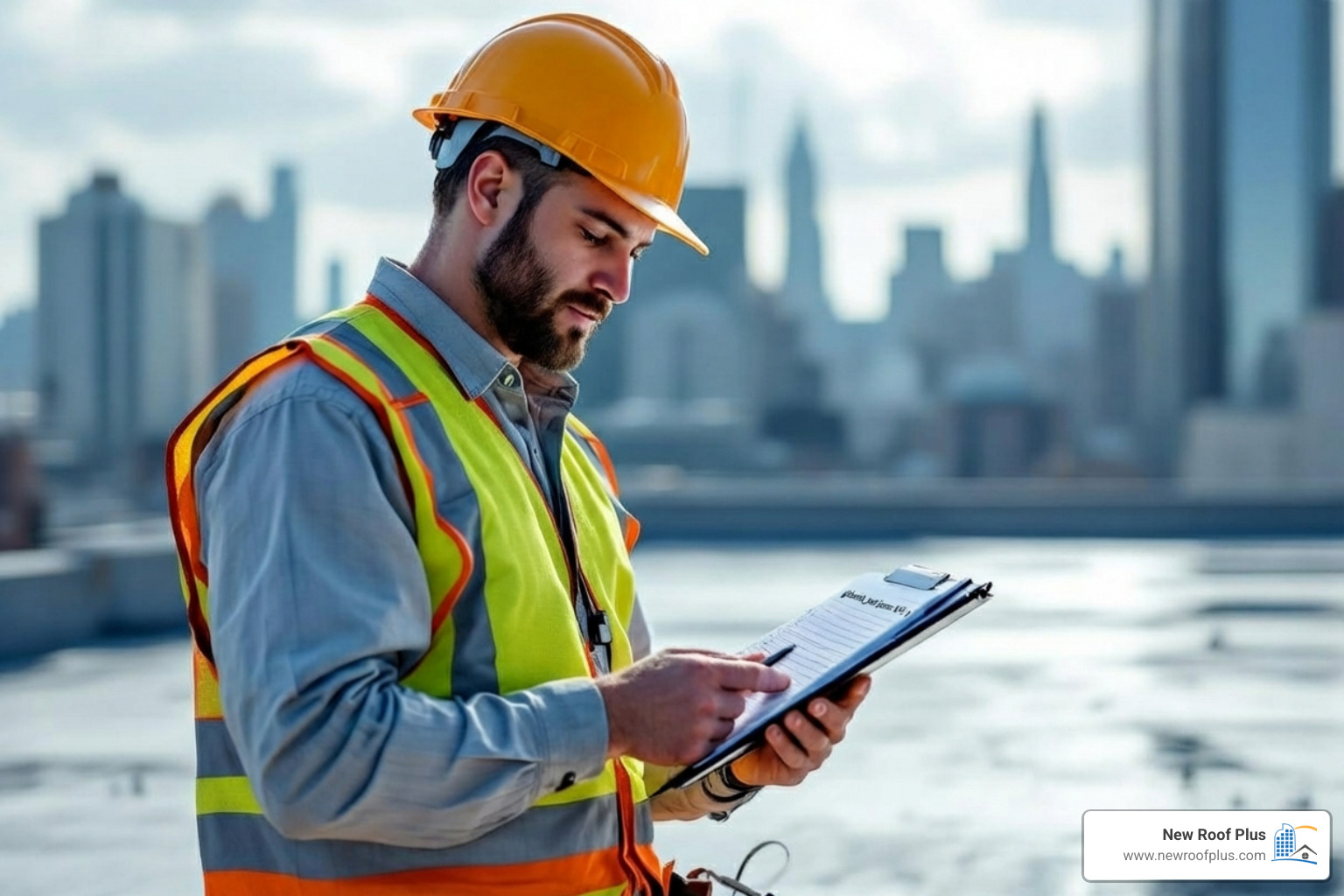 roofer performing detailed inspection on commercial roof - commercial roof repair fort collins