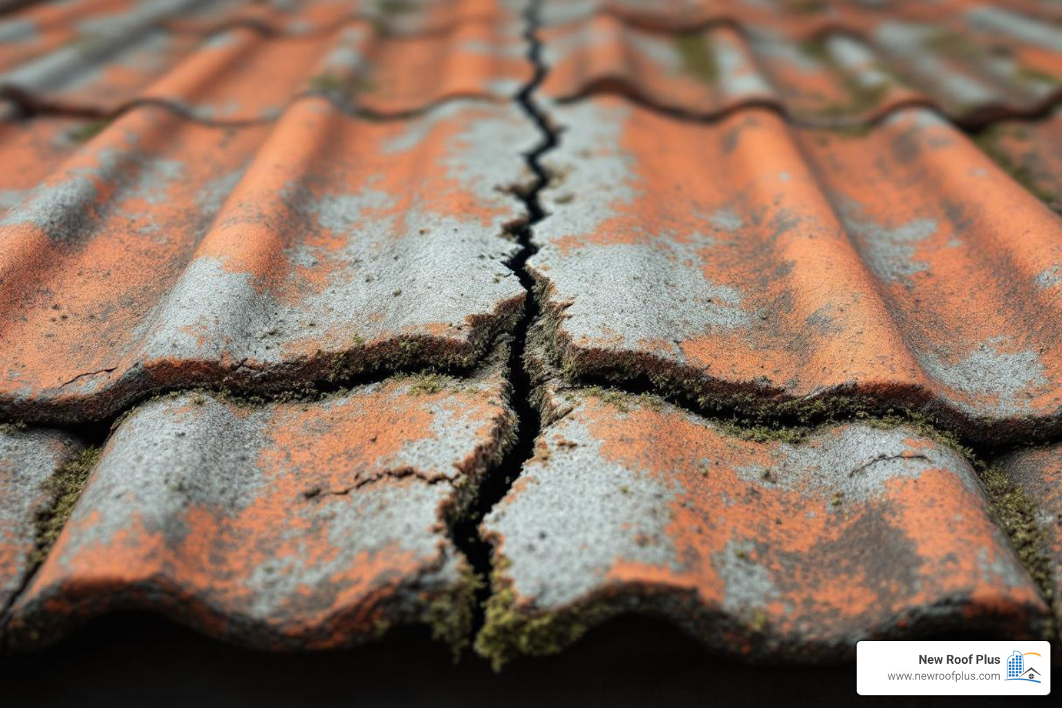 tile with an old crack filled with dirt and algae - hail damage concrete tile roof