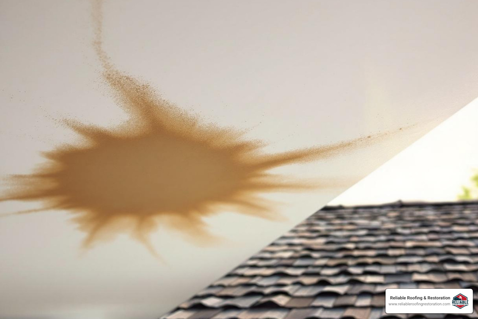 Curled shingles and water stains on a ceiling - Roofing Sugar Land TX Curled shingles and water stains on a ceiling - Roofing Sugar Land TX