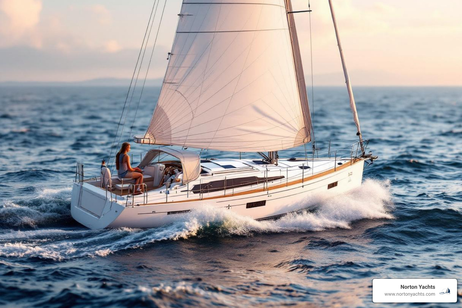 Sun Odyssey 415 sailing gracefully with its inverted bow cutting through the water - new Jeanneau sa…