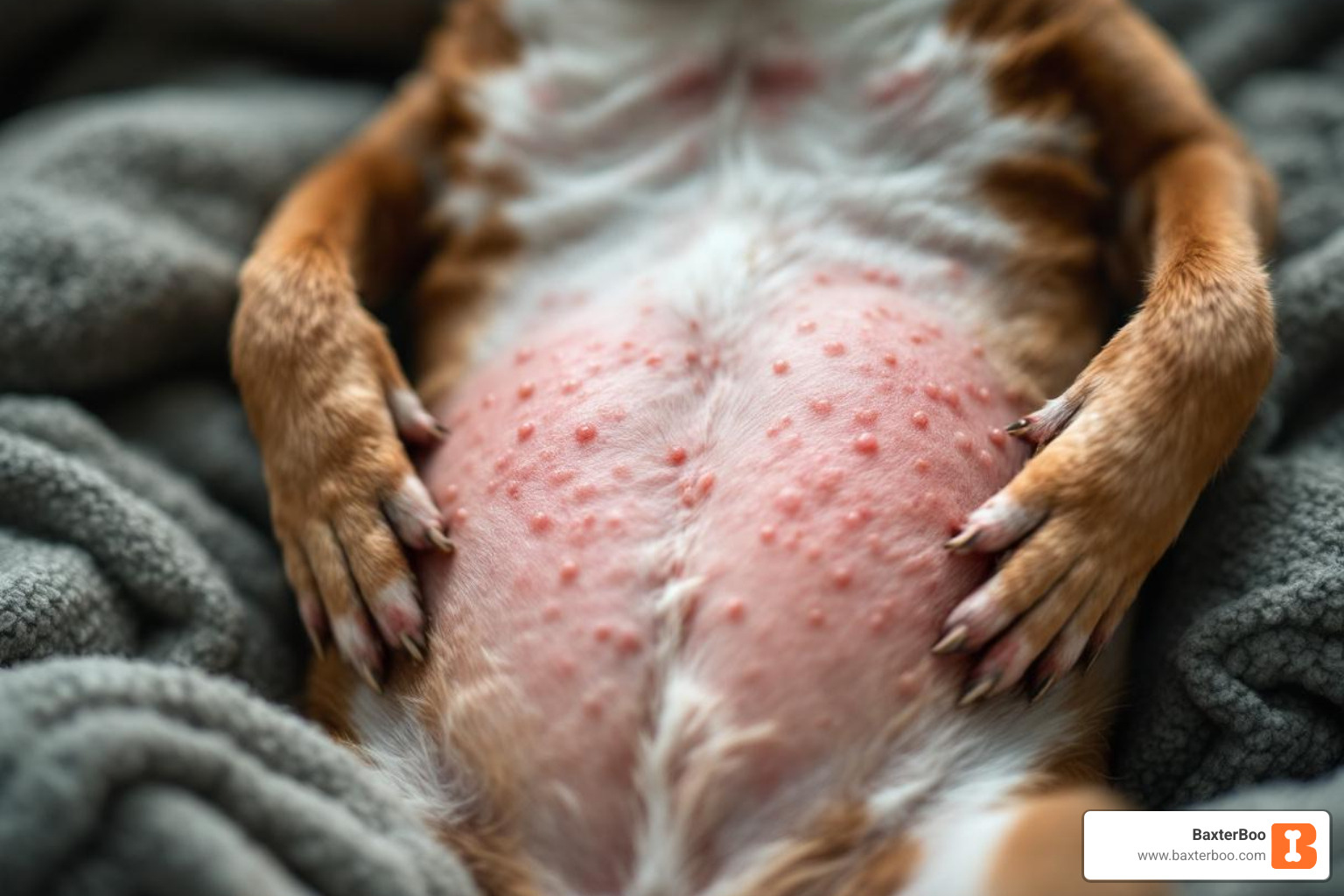 dog with mild hives on its belly - benadryl for dog allergies