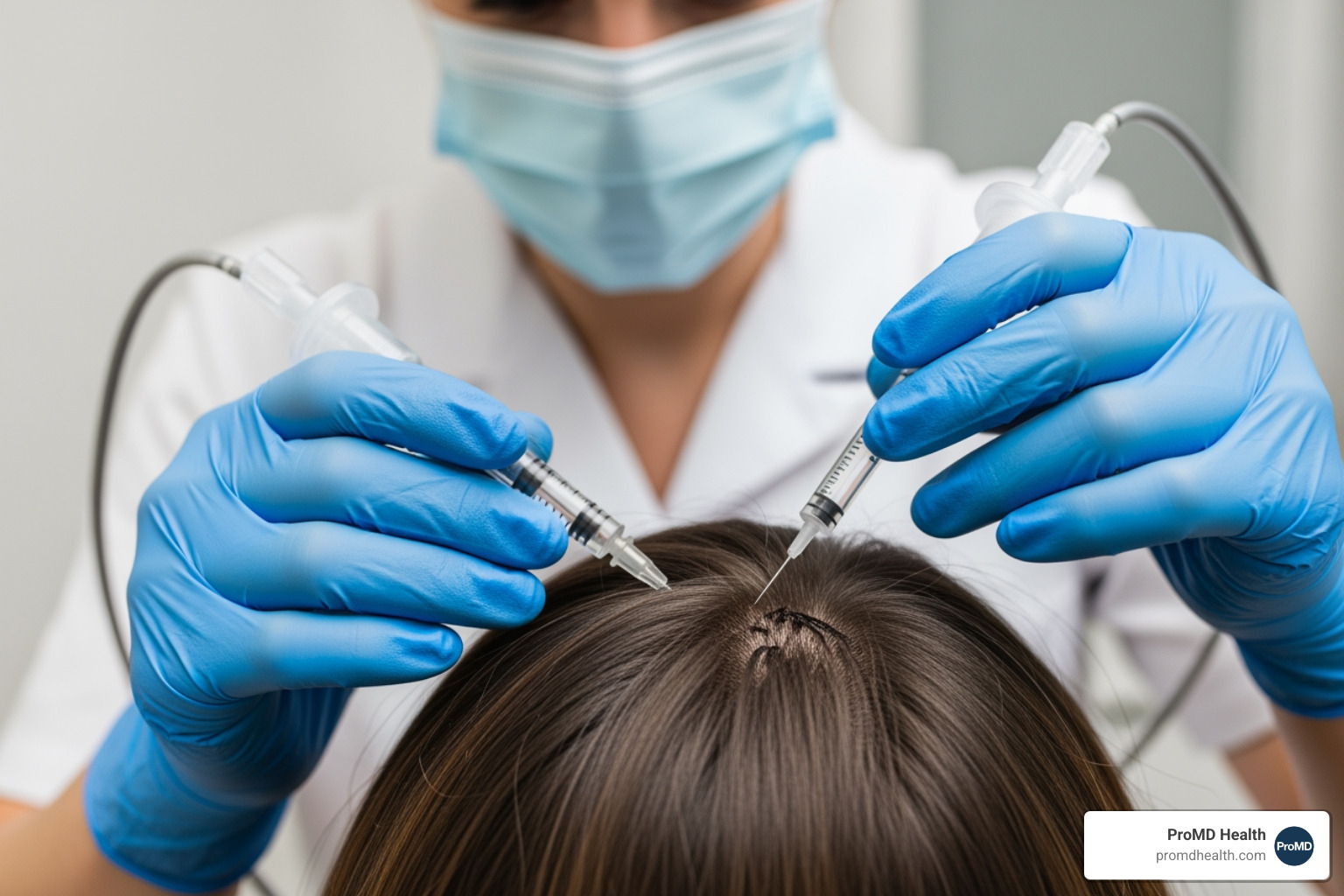 faceless provider administering PRP hair treatment to a patient's scalp - Hair loss therapy faceless provider administering PRP hair treatment to a patient's scalp - Hair loss therapy