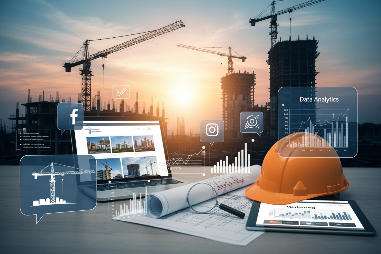a responsive construction website on desktop and mobile - construction marketing