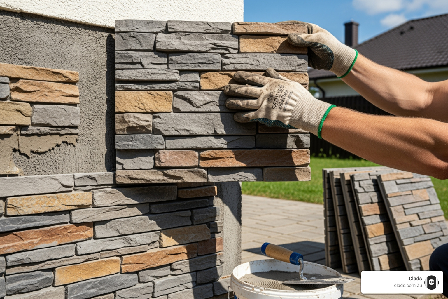 DIY-friendly stone cladding panel being easily handled - Fake Stone Cladding