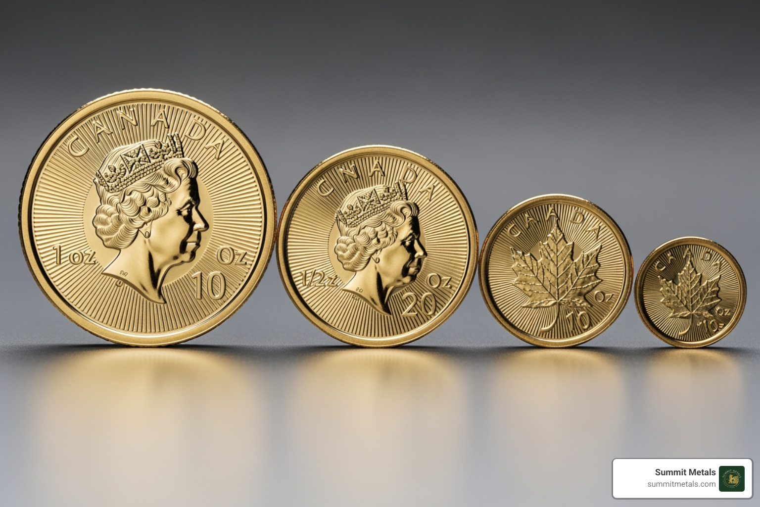 Different fractional sizes of Gold Maple Leaf coins - buy gold maple leaf coins